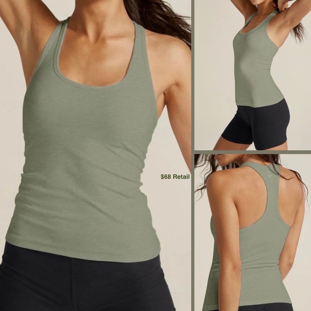 BEYOND YOGA Spacedye Step Up Racerback Tank L Green Stretch Medium Support USA